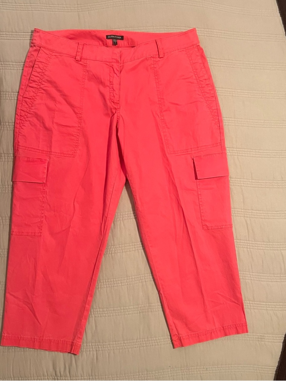 Eileen Fisher Hot Pink Cargo Crop Pants Capri Cotton Lyocell Spandex